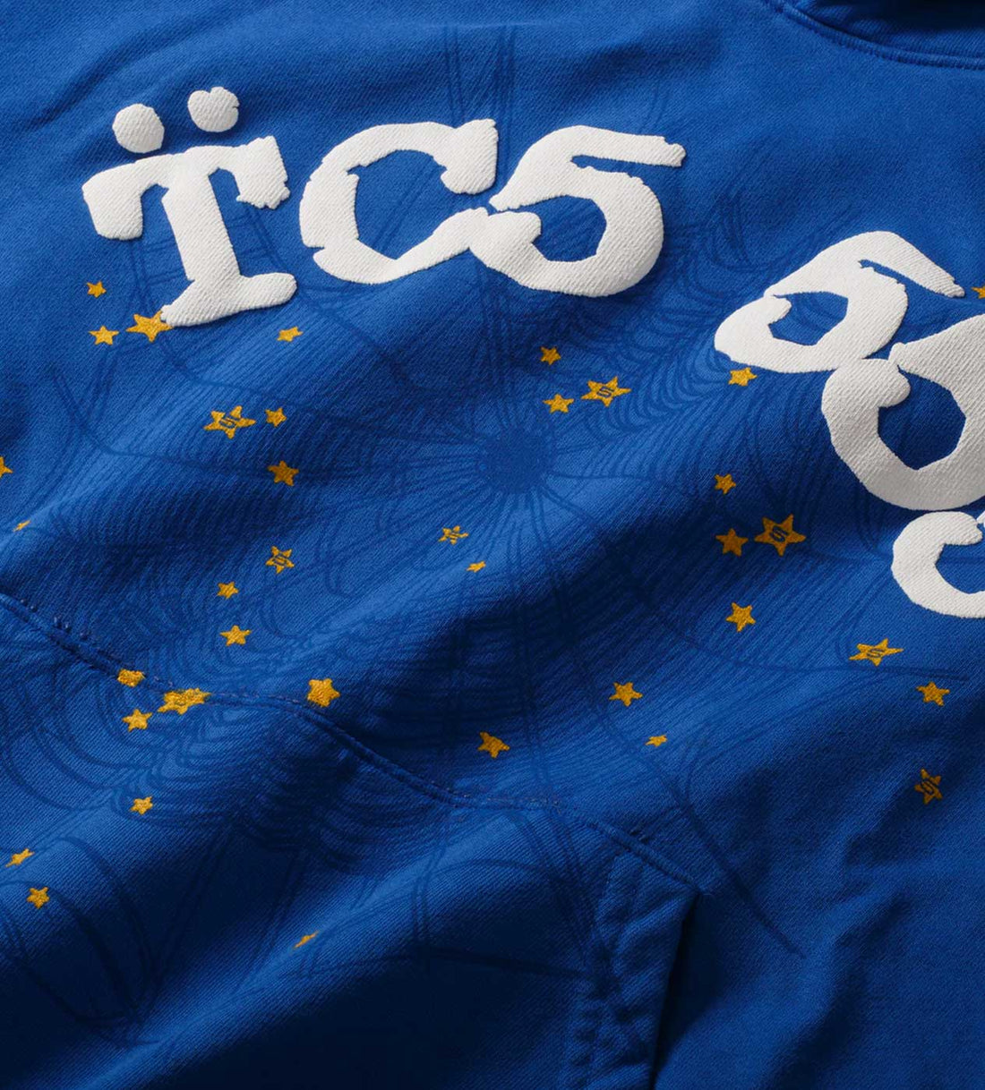 Product Image Of Sp5der TC5 Hoodie Blue Front View close up