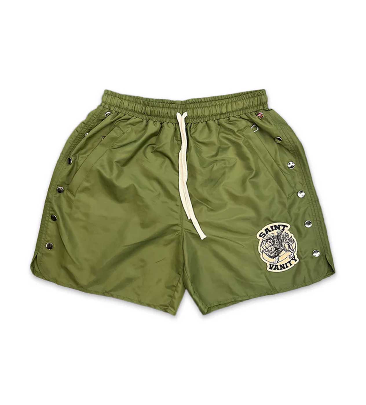 Saint Vanity Nylon Logo Button Shorts Olive – Restock AR