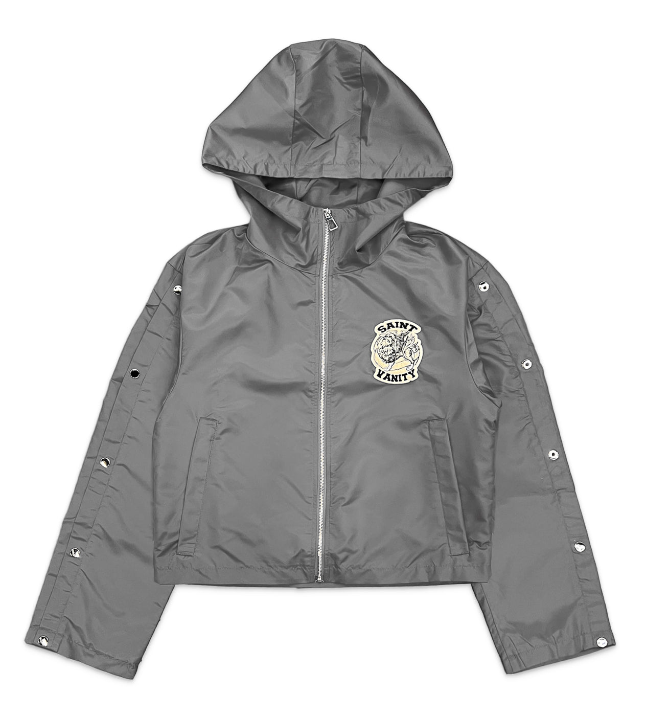 Saint Vanity Nylon Long Sleeve Zip Up Hoodie Grey – Restock AR