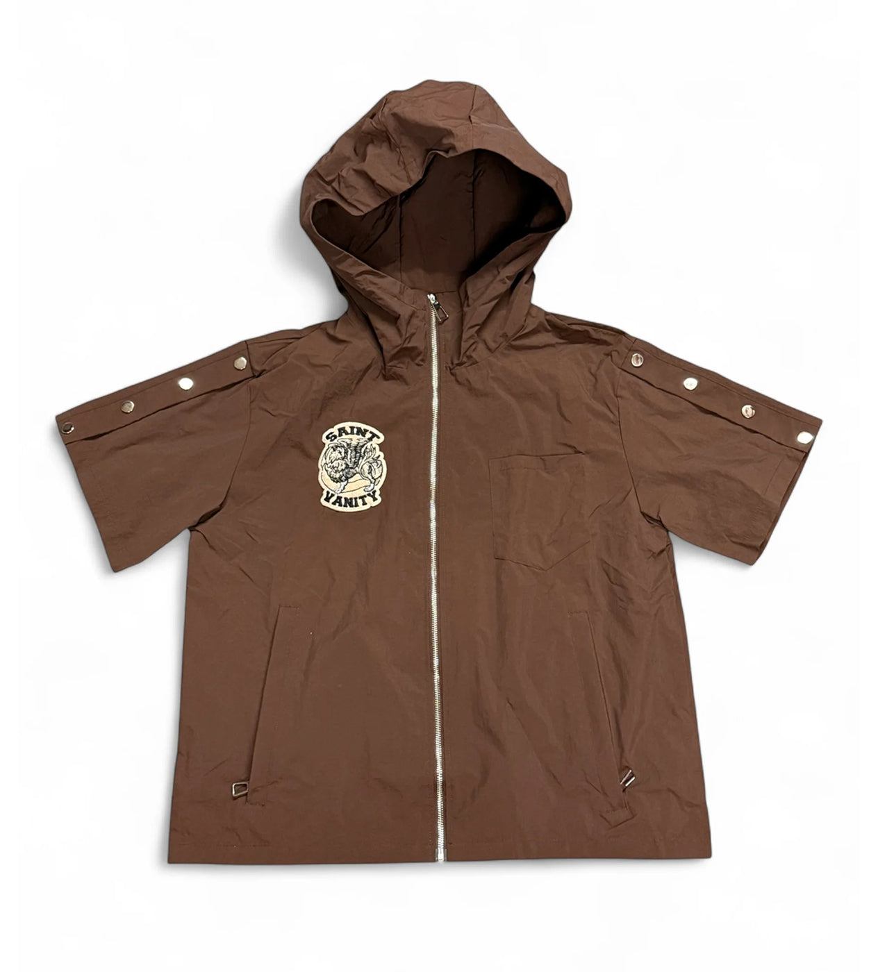 Saint Vanity Nylon Short Sleeve Zip Up Hoodie Brown – Restock AR