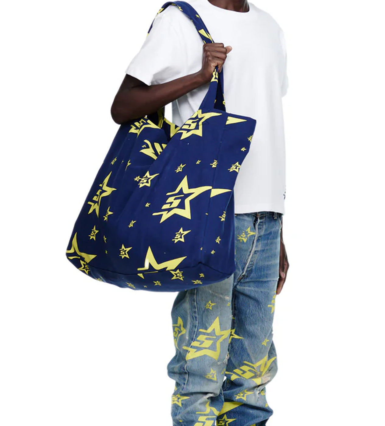 Sp5der 5Star Print XL Tote Navy/Yellow