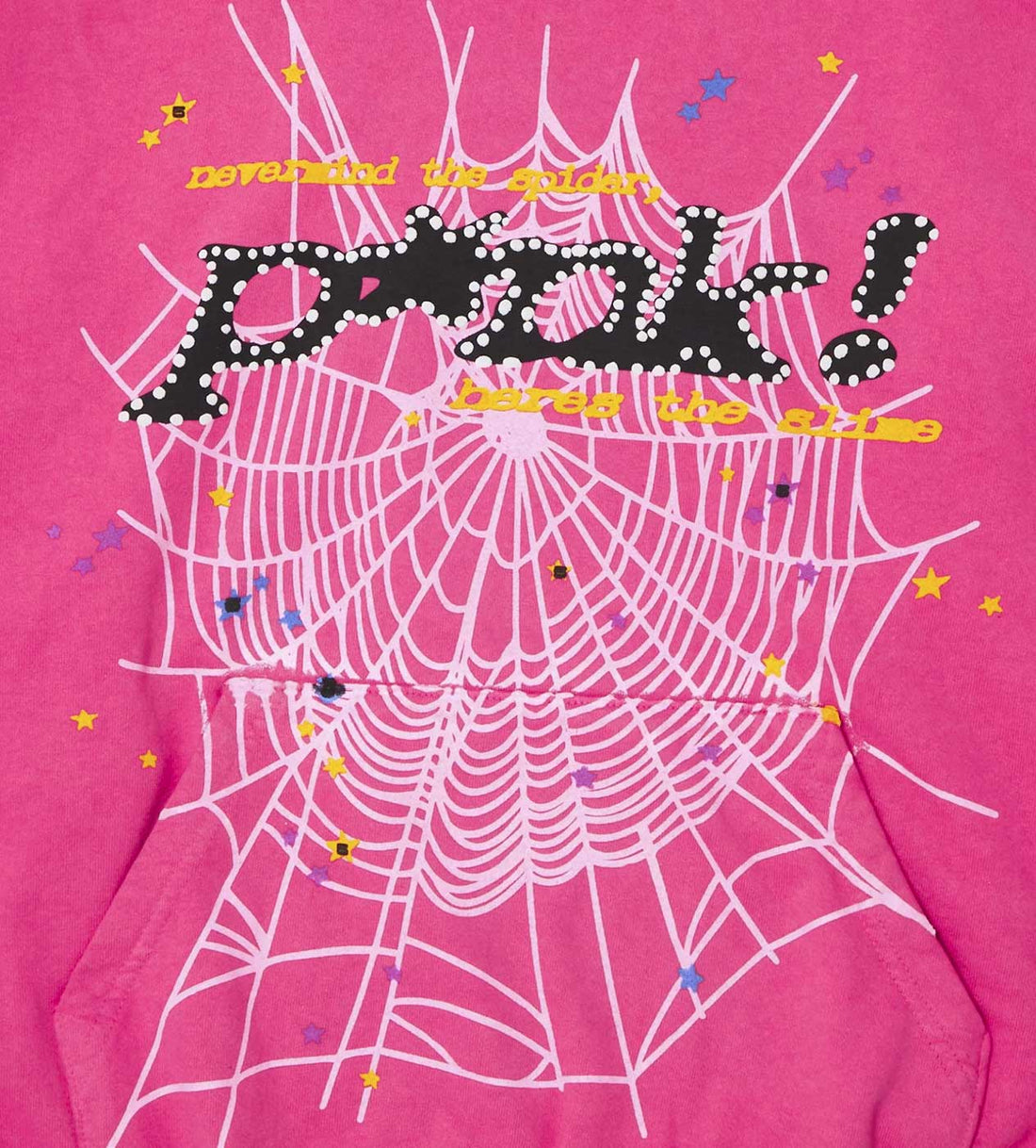 Product Image Of Sp5der P*nk Web Hoodie Pink Close Up View