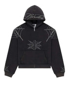Sp5der Rhinestone Web Zip Up Hoodie Black