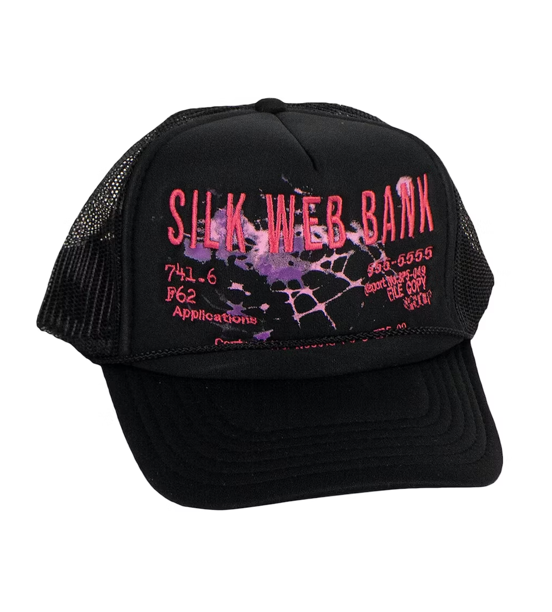 Sp5der Worldwide Silk Web Bank Trucker Hat Black/Pink Product Image