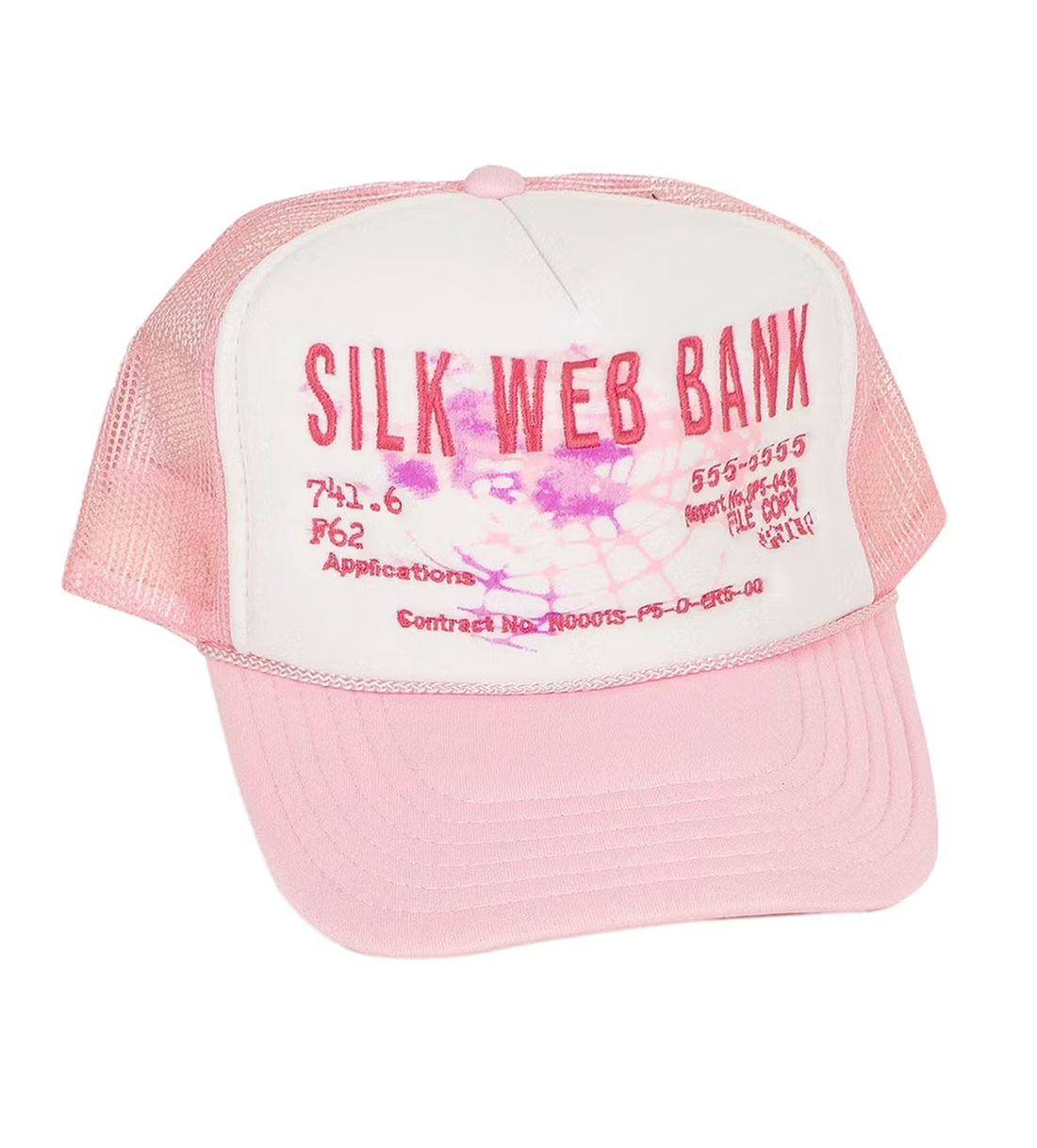 Sp5der Worldwide Silk Web Bank Trucker Hat White/Pink Product Image