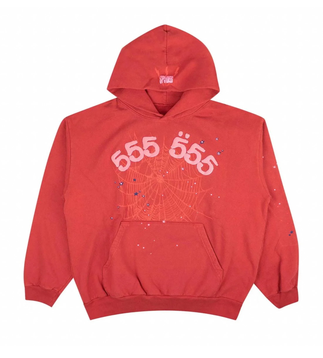Product Image Of Sp5der Angel Number 555 Hoodie Red Front View