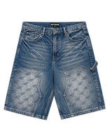 Triple Sevens Monogram Denim Shorts Blue