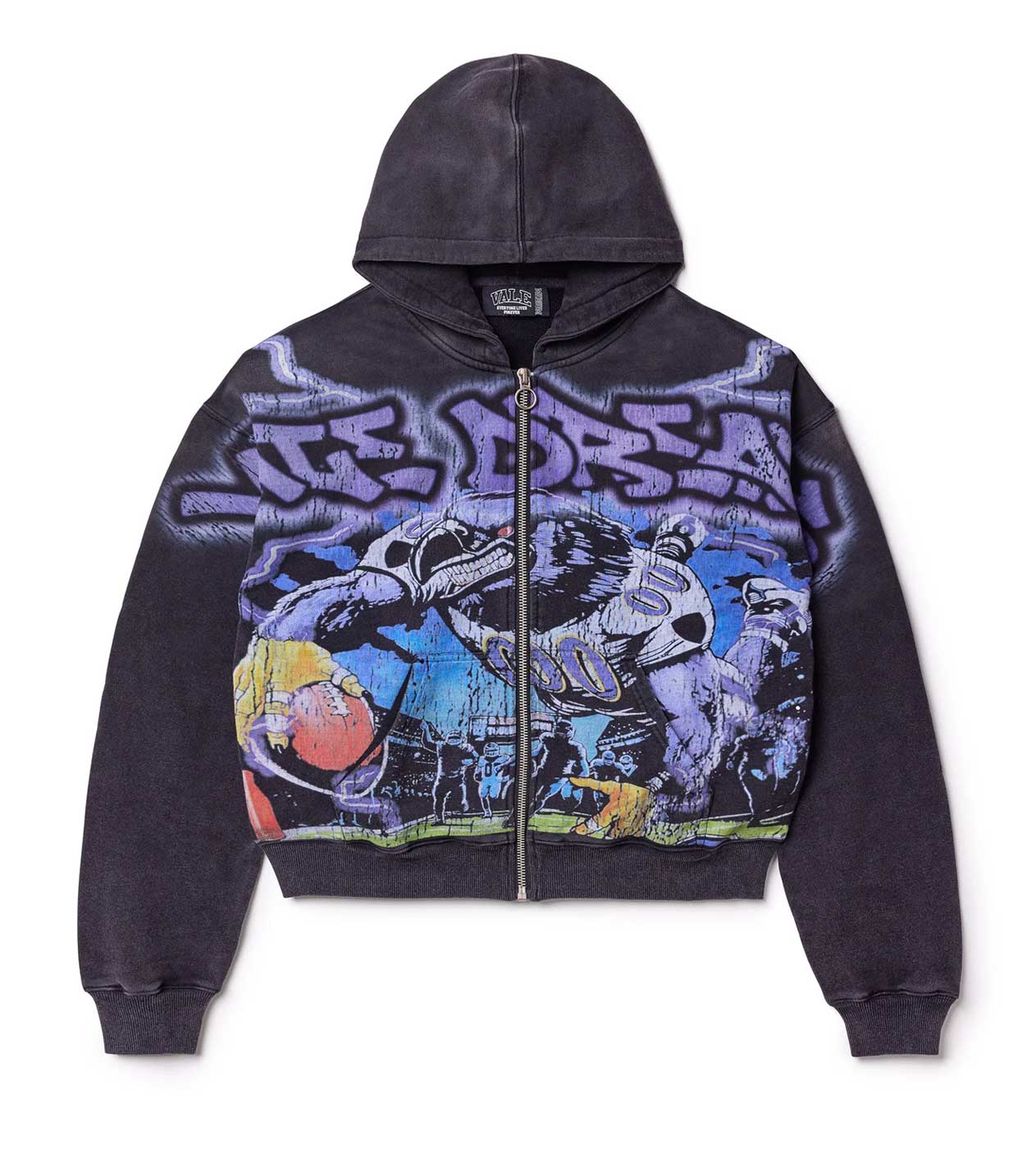 Vale Forever Raven Zip Up Hoodie Black front view