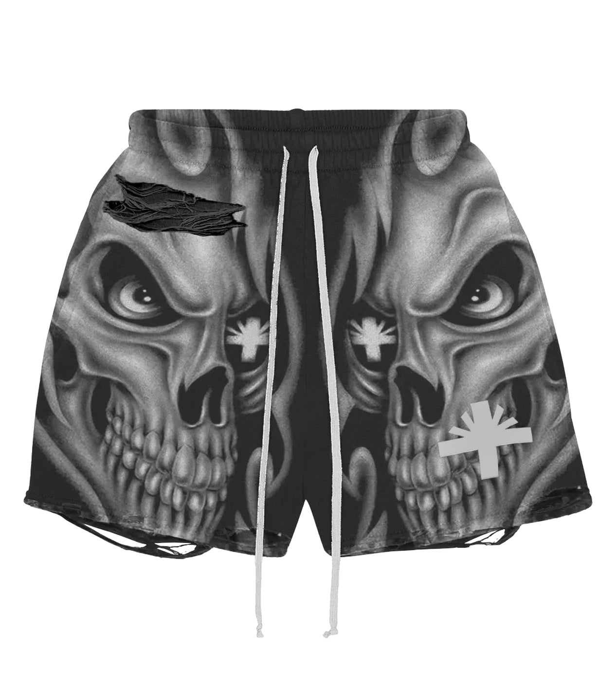 Vertabrae Skull Storm Distressed Shorts Black/Grey – Restock AR