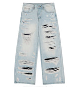 WNTD Distressed Double Denim Pants Blue