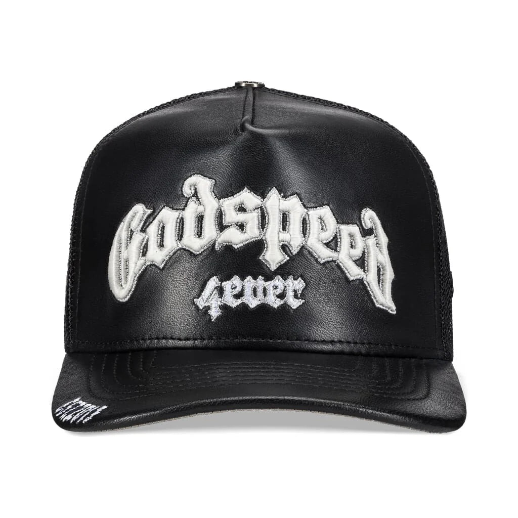 Godspeed Forever Black Leather Trucker Hat