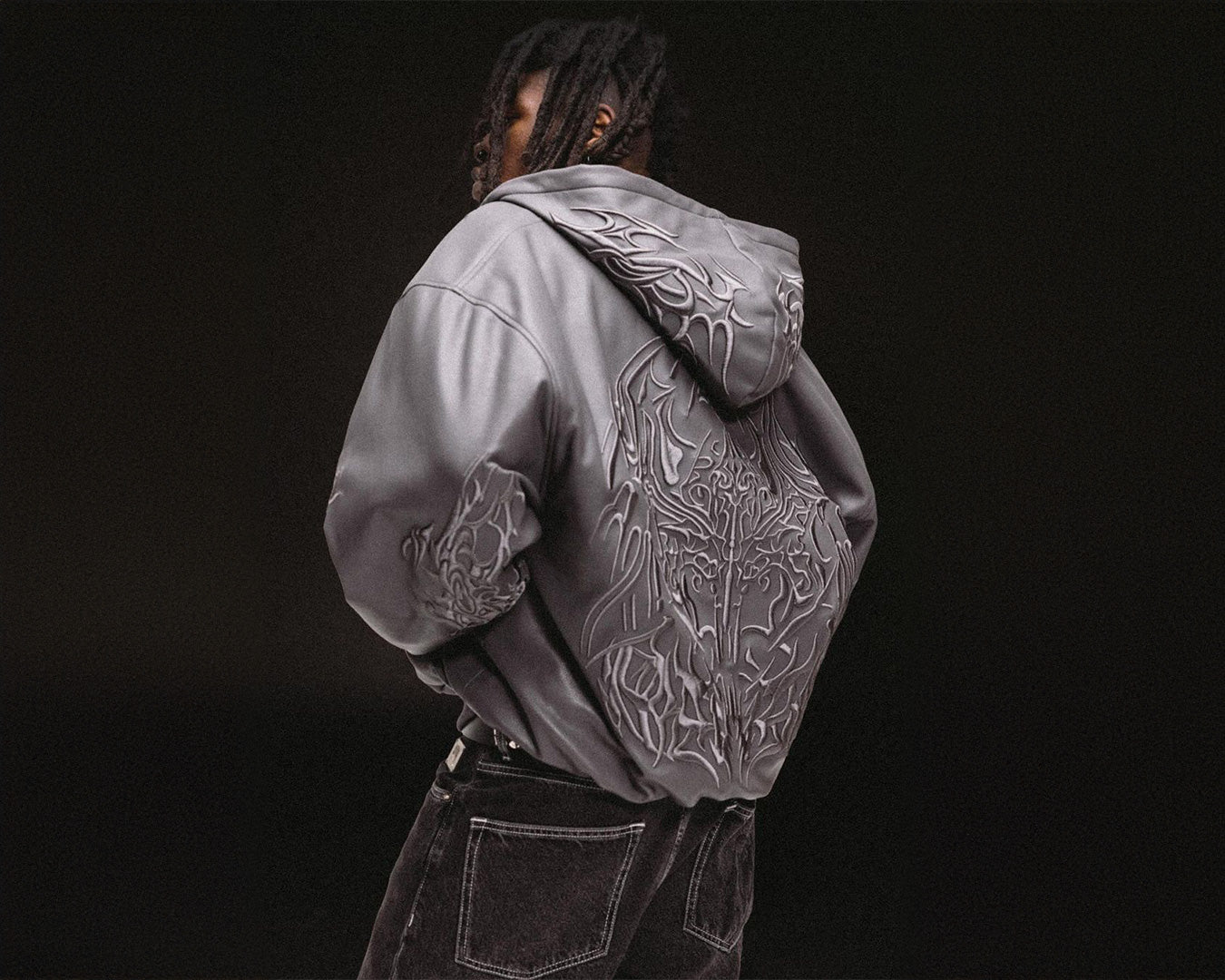 Model Wearing Revenge Official Leather Jacket