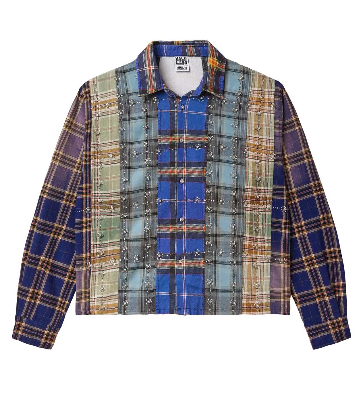 vale forever ストーン装飾 チェック柄ネルシャツ 長袖 Vale Forever Splash Zone Flannel Blue – Restock AR