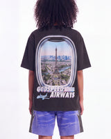 Godspeed GS Air Paris Pocket Tee black, upper body rear view on model showing the Eiffel Tower window print