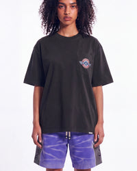 Godspeed GS Air NYC Pocket Tee black, upper body front view on model showing the GODSPEED AIRWAYS chest pocket roundel
