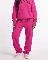 Sp5der Rhinestone OG Logo V2 Wide Leg Sweatpants Pink
