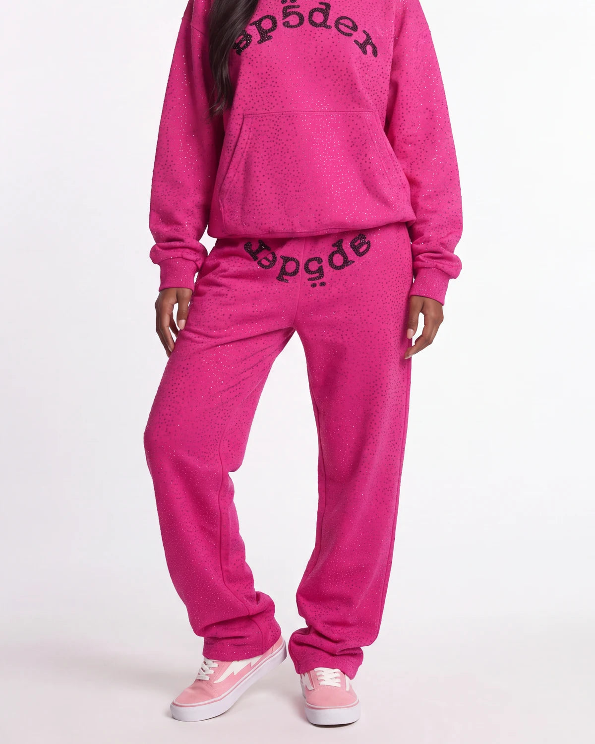 Sp5der Rhinestone OG Logo V2 Wide Leg Sweatpants Pink