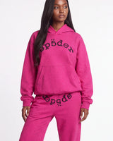 Sp5der Webstone AOP Rhinestone Hoodie Pink