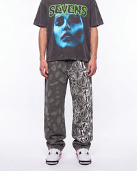 Revenge Graffiti Distressed Boro Denim Pant Grey