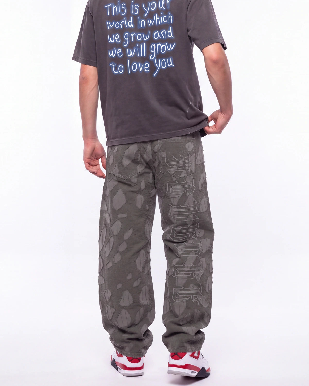 Revenge Graffiti Distressed Boro Denim Pant Grey