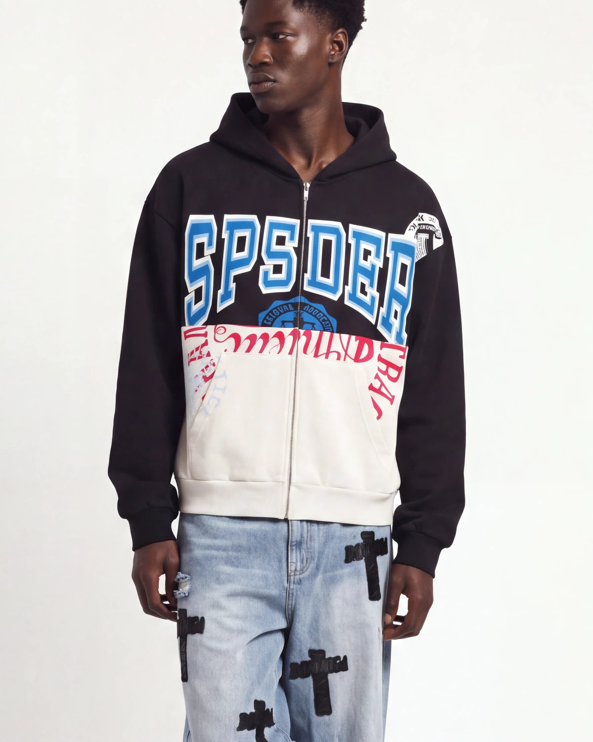 Sp5der Campers Field Zip Up Hoodie Onyx