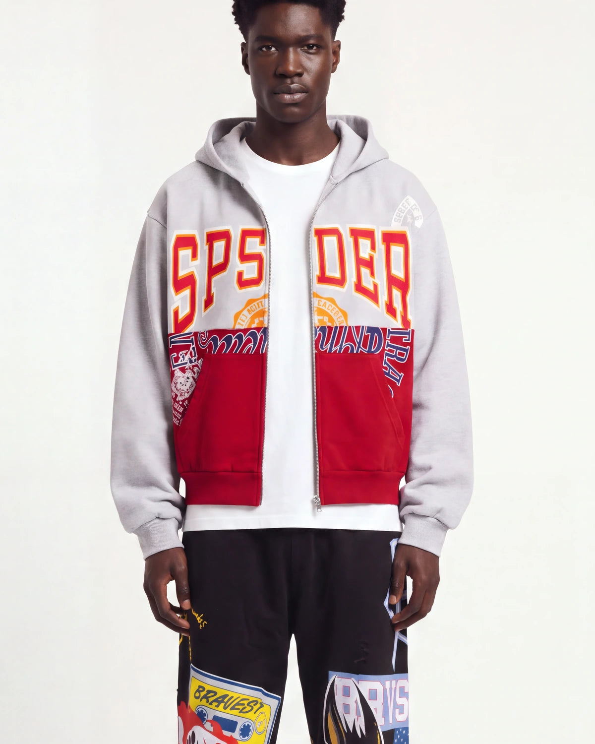 Sp5der Campers Field Zip Up Hoodie Heather Grey