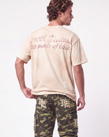 Vale Forever Solo Tee natural, upper body rear view on model showing the faded back script