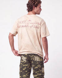 Vale Forever Solo Tee natural, upper body rear view on model showing the faded back script
