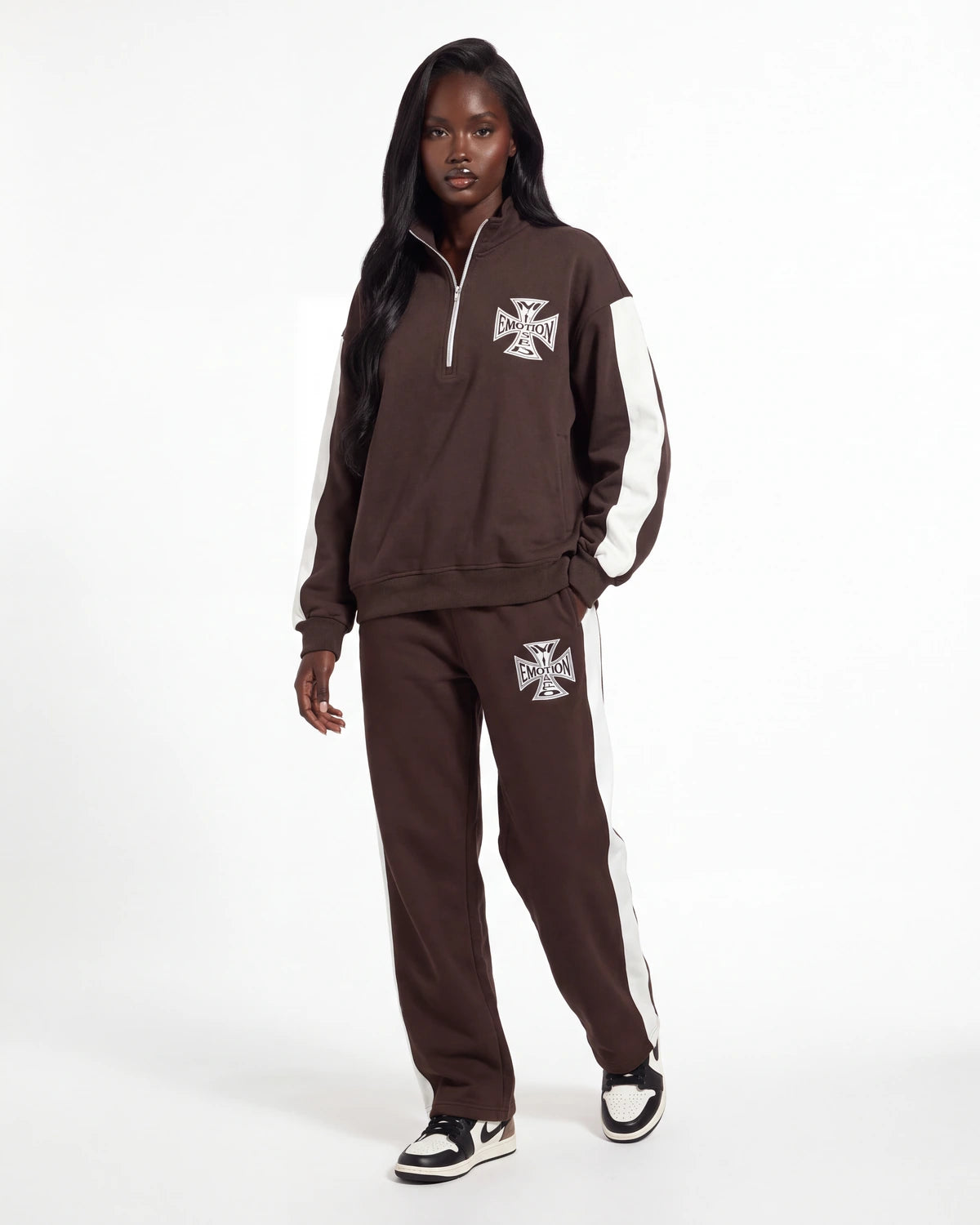 Mixed Emotions Quarter Zip Up Jacket Brown