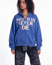 Mixed Emotions "End" Rhinestone Hoodie Blue