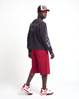 Vale Forever Psychopath L/S Tee black, full rear view on model worn with red uniform shorts