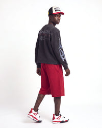 Vale Forever Psychopath L/S Tee black, full rear view on model worn with red uniform shorts