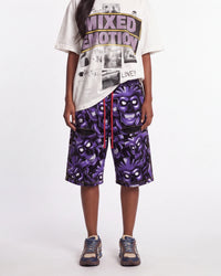 Vertabrae Purple Skull 3/4 Shorts