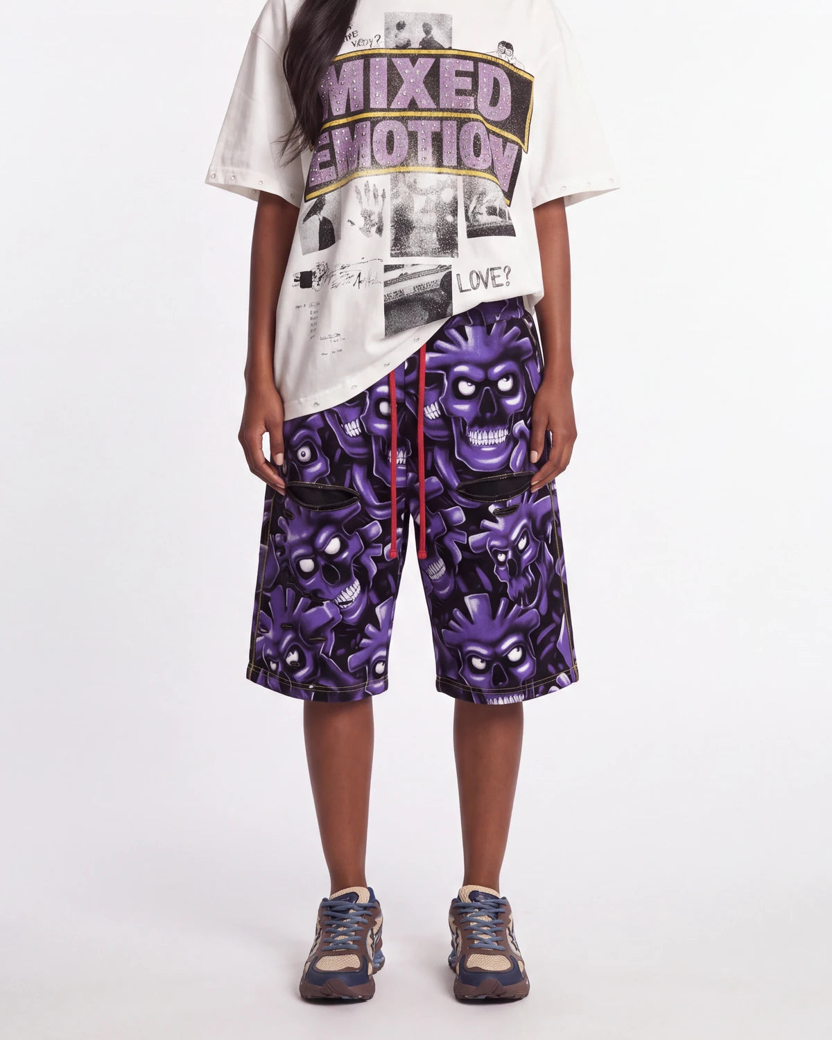 Vertabrae Purple Skull 3/4 Shorts