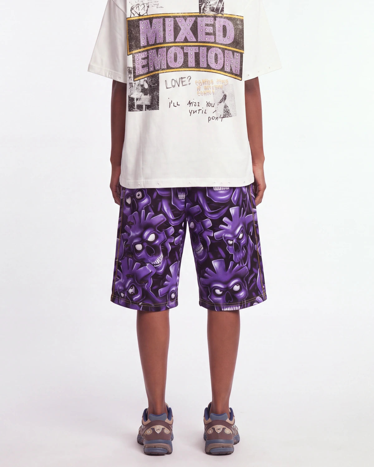 Vertabrae Purple Skull 3/4 Shorts