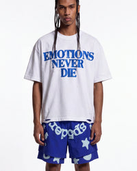 Mixed Emotions End Rhinestone Tee White/Blue