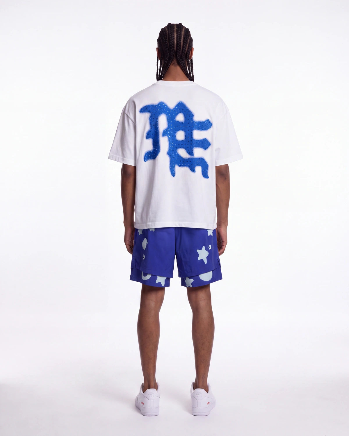 Mixed Emotions End Rhinestone Tee White/Blue