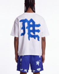 Mixed Emotions End Rhinestone Tee White/Blue