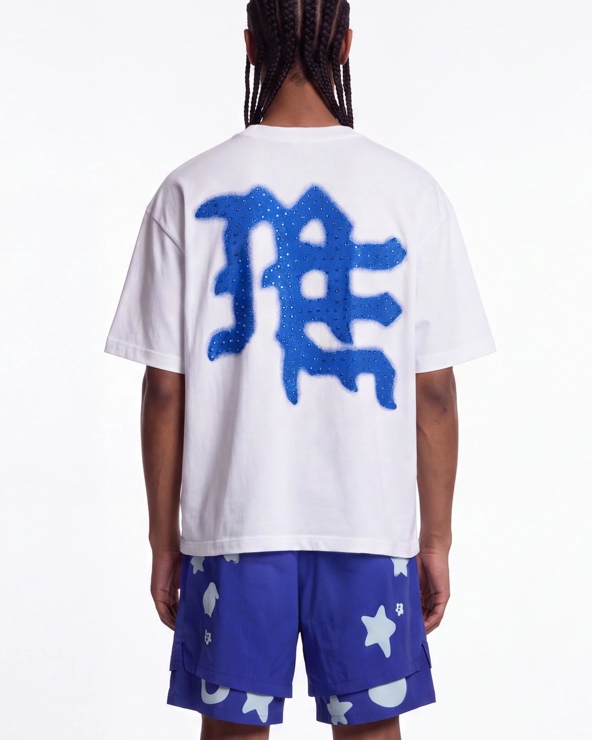 Mixed Emotions End Rhinestone Tee White/Blue