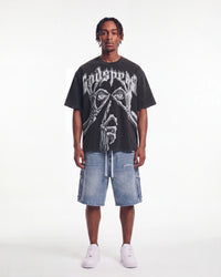 Godspeed Silencio Tee Black Wash, worn by a model, full-length front view