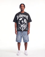 Godspeed 8Ball CP Tee Black Wash, worn by a model, full-length front view