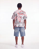 Godspeed Sketch Archive Tee White, worn by a model, full-length back view showing the all-over sketch print