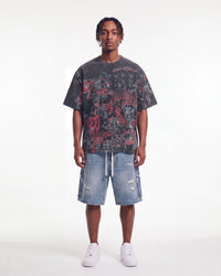 Godspeed Sketch Archive Tee Grey Wash, worn by a model, full-length front view