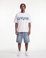 Godspeed New Age Reloaded Tee White, worn by a model, full-length front view