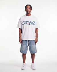 Godspeed New Age Reloaded Tee White, worn by a model, full-length front view