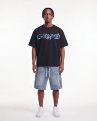 Godspeed New Age Reloaded Tee Black, worn by a model, full-length front view