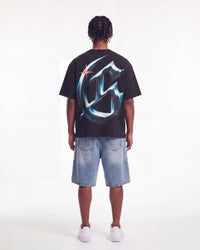 Godspeed New Age Reloaded Tee Black, worn by a model, full-length back view showing the chrome G monogram
