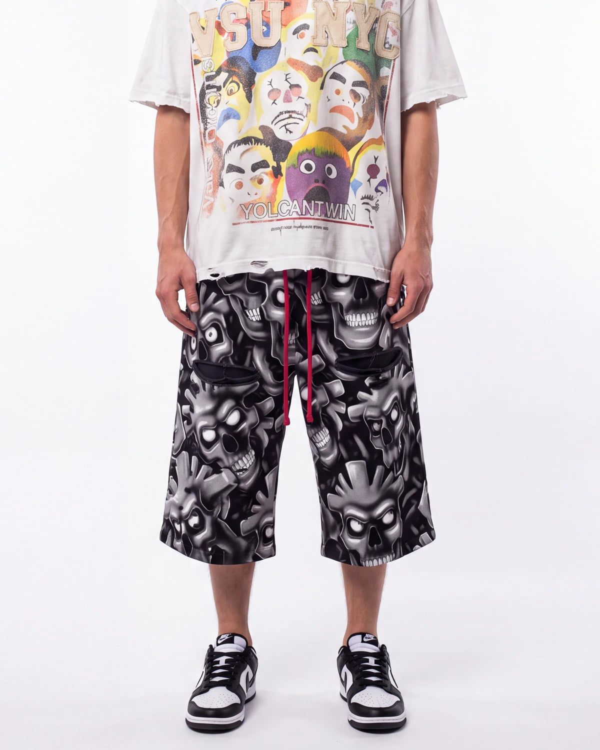Vertabrae Grey Skull 3/4 Shorts