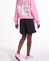 Sp5der Soccer Double Layer Shorts black, side and rear view on model showing the pink side panels
