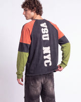 Vale Forever Boomerang L/S Tee black, upper body rear view on model showing the VSU NYC varsity lettering